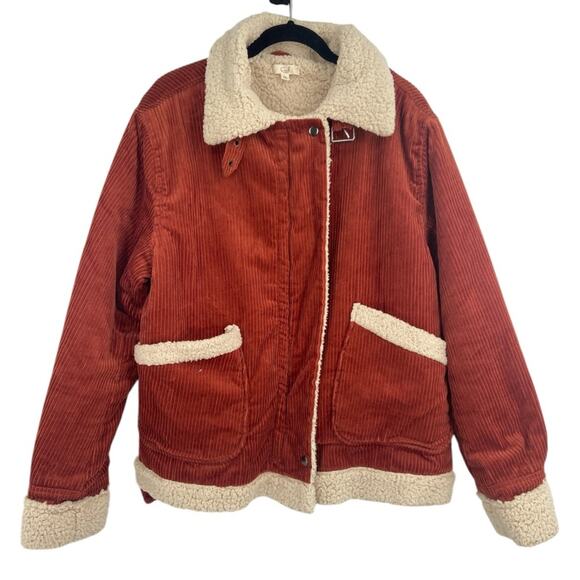 Easel Corduroy Trucker Chore Jacket Sherpa Size Large Rust Orange Red - Picture 1 of 8